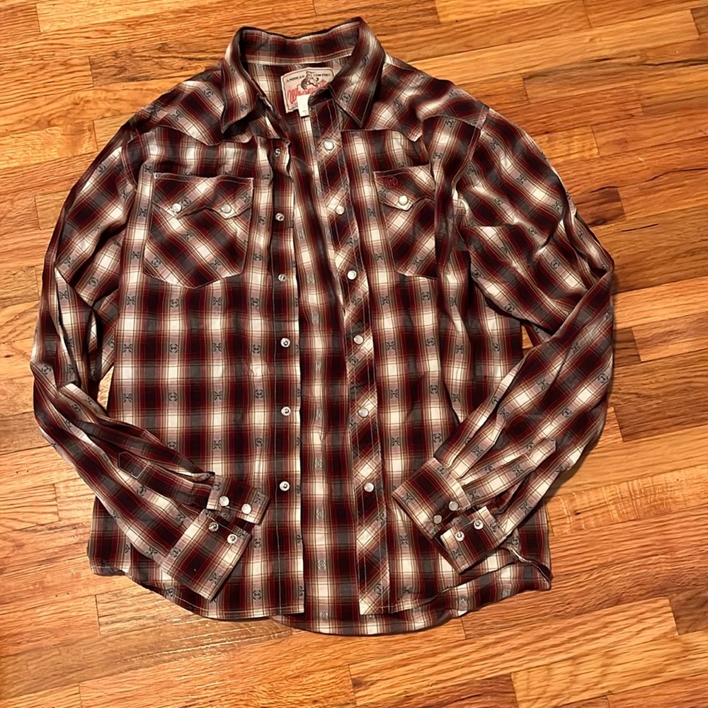 Wrangler, size large (14-16), plaid